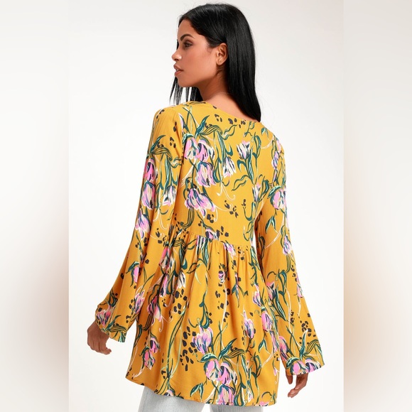 Free People Bella Golden Yellow Floral Print Tunic - Picture 2 of 10